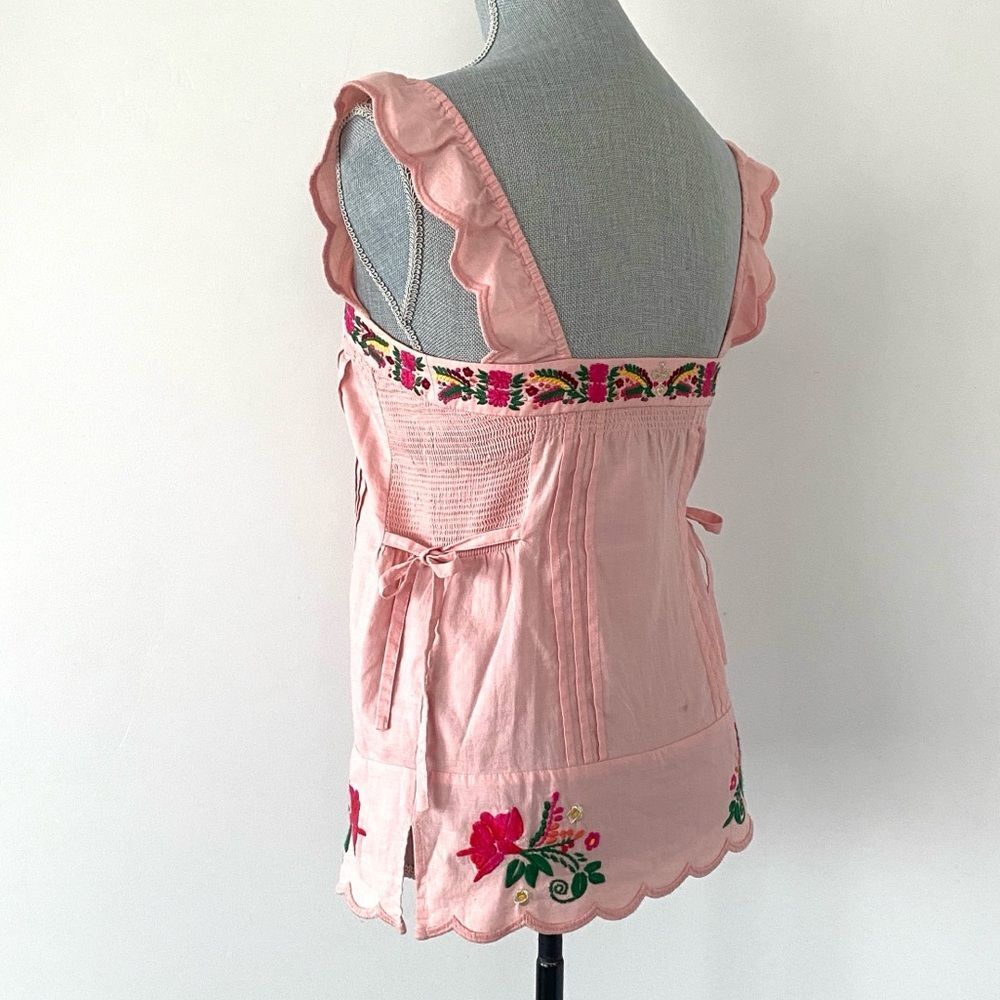 VTG Juicy Couture Light Pink Ruffled Strap Blouse Sz 0 Floral Embroidered Y2K - Picture 3 of 11